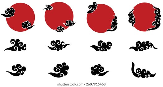 red circle frame with ornamental chinese cloud asian style	