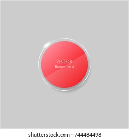 Red circle glossy banner vector.