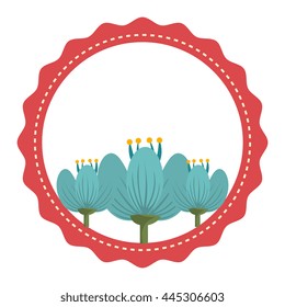 red circle with green flowers front view over isolated background, vector illustration
