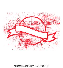 red circle grunge rubber stamp and ribbon with copyspace in the middle isolated on white
