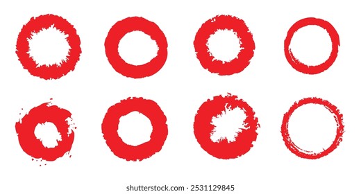 Círculo rojo en estilo grunge sobre fondo blanco. Conjunto de sello de grunge de círculo. Vector redondo aislado sobre fondo blanco. Vector de sello negro.