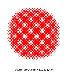 Red circle in halftone design. Vector illustration. Abstract dotted circle