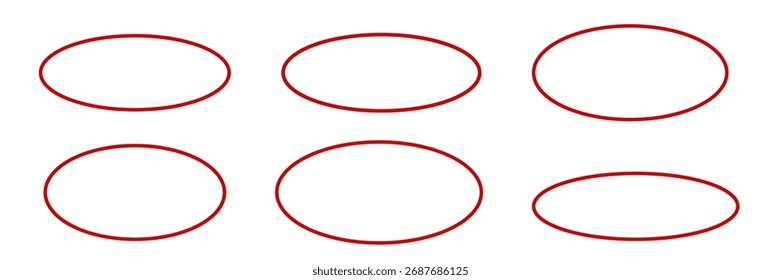 Red circle highlight frame set. Geometric line circle design frames.  Circle line sketch set. 