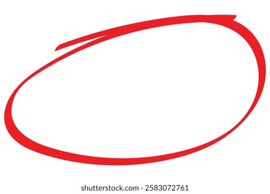 Red circle highlighter. Marker pen handwritten red circle. Highlight ovals, circle frames. Ellipses in doodle style. Set of vector illustration isolated on white background.