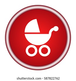 The red circle icon baby carriage on a white background. Vector illustration.