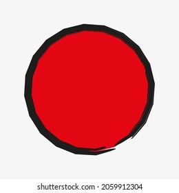 Rotes Kreissymbol mit schwarzem Rahmen. Pinselstrich mit Pinselstrich. Abstraktes Element. Vektorgrafik. Stockbild.