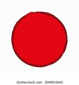 Rotes Kreissymbol. Schwarzer Rahmen. Malerpinselbild. Abstraktes geometrisches Kunstdesign. Vektorgrafik. Stockbild. 