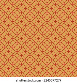 Red circle interlaced pattern on gold background. Red interlocking pattern on gold backdrop. Happy Chinese New Year. Traditional Chinese pattern. 