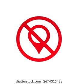 Un círculo rojo con una línea a través de él cubre un icono de ubicación GPS, que indica servicios restringidos.