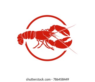Red Circle Line Art Lobster Animal - Seafood Restaurant Illustration Symbol Logo Vector