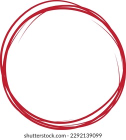 Red circle line hand drawn. Highlight hand drawing circle isolated on white background. Round handwritten circle. For marking text, note, mark icon, number, marker pen, pencil and text check, vector