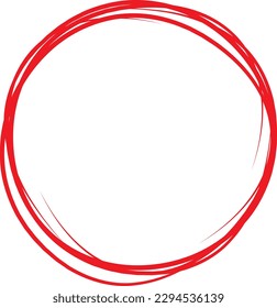 Red circle line hand drawn. Highlight hand drawing circle isolated on white background. Round handwritten circle. For marking text, note, mark icon, number, marker pen, pencil and text check, vector