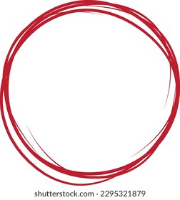Rote Kreislinie handgezeichnet. Markieren Sie den handgezeichneten Kreis einzeln auf weißem Hintergrund. Rundgang durch Handschrift. Für die Markierung von Text, Anmerkung, Markensymbol, Zahl, Marker, Stift, Text und Vektorgrafik