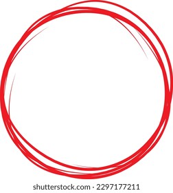 Red circle line hand drawn. Highlight hand drawing circle isolated on white background. Round handwritten circle. For marking text, note, mark icon, number, marker pen, pencil and text check, vector