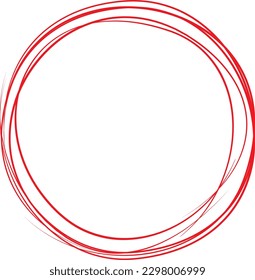 Red circle line hand drawn. Highlight hand drawing circle isolated on white background. Round handwritten circle. For marking text, note, mark icon, number, marker pen, pencil and text check, vector