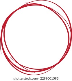Red circle line hand drawn. Highlight hand drawing circle isolated on white background. Round handwritten circle. For marking text, note, mark icon, number, marker pen, pencil and text check, vector