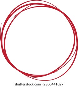 Red circle line hand drawn. Highlight hand drawing circle isolated on white background. Round handwritten circle. For marking text, note, mark icon, number, marker pen, pencil and text check, vector