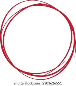 Red circle line hand drawn. Highlight hand drawing circle isolated on white background. Round handwritten circle. For marking text, note, mark icon, number, marker pen, pencil and text check, vector