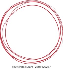 Rote Kreislinie handgezeichnet. Markieren Sie den handgezeichneten Kreis einzeln auf weißem Hintergrund. Rundgang durch Handschrift. Für die Markierung von Text, Anmerkung, Markensymbol, Zahl, Marker, Stift, Text und Vektorgrafik