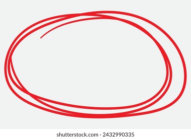 Línea de círculo rojo dibujada a mano. Resalte el círculo de dibujo a mano aislado sobre fondo blanco. Círculo redondo manuscrito. Para marcar texto, nota, icono de marca, número, rotulador, lápiz y verificación de texto, vector