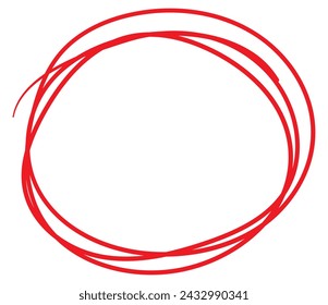 Línea de círculo rojo dibujada a mano. Resalte el círculo de dibujo a mano aislado sobre fondo blanco. Círculo redondo manuscrito. Para marcar texto, nota, icono de marca, número, rotulador, lápiz y verificación de texto, vector