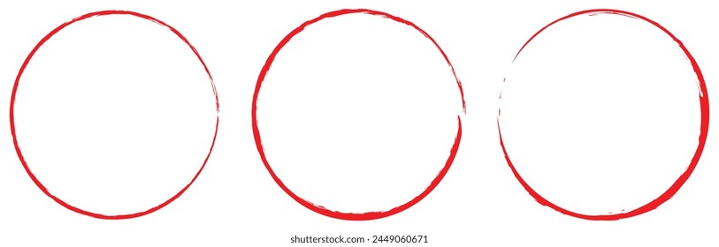 Red circle line hand drawn set. Highlight hand drawing circle isolated on white background. Round handwritten circle. For marking text, note, mark icon, vector. Vector illustration. Eps file 335.
