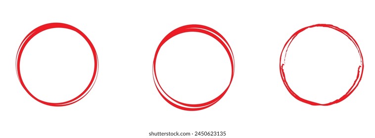 Red circle line hand drawn. Highlight hand drawing circle isolated on a white background. Round handwritten circle. 