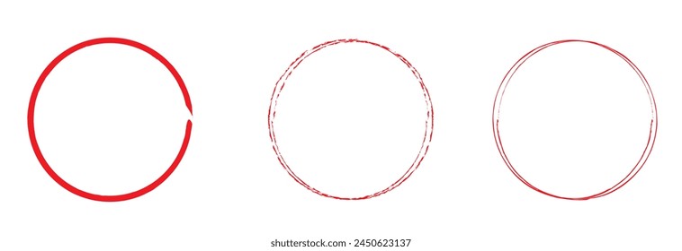 Red circle line hand drawn. Highlight hand drawing circle isolated on a white background. Round handwritten circle. 
