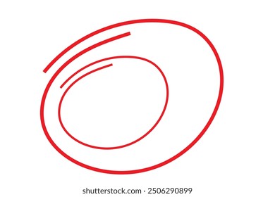 Red circle line hand drawn set. Highlight hand drawing circle isolated on background. Round handwritten circle. For marking text, note, mark icon, number, marker pen, pencil and text check, vector