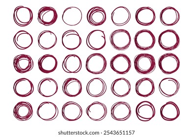 Red circle line hand drawn. Highlight the hand 
drawing circle isolated on a white background. 
Round handwritten circle.
