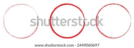 Red circle line hand drawn set. Highlight hand drawing circle isolated on white background. Round handwritten circle. For marking text, note, mark icon, vector. Vector illustration. Eps file 334.