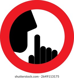 A red circle with a line, a sign for silence is a universal signal for quiet, respect, and confidentiality. A visual reminder to be silent.