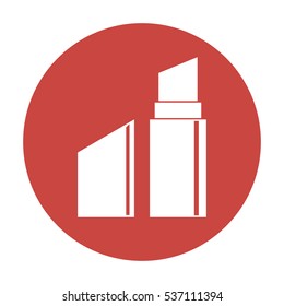 red circle with lipstick icon over white background. makeup concept. vector illustration