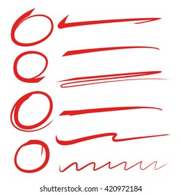 red circle marker, highlighter and brush stroke, brush line