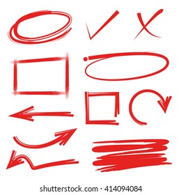 red circle marker highlighter elements, arrows, underlines