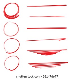 red circle markers and hand drawn brush lines