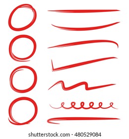 red circle markers, underlines