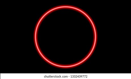 Red circle neon ring isolated on the black background.