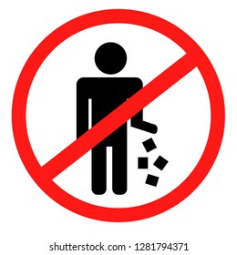 Red Circle No Littering Prohibited Sign, Icon or Label Isolate on White Background. Vector illustration.
