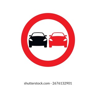 Red circle no overtaking sign icon. No overtaking icon vector design and illustration.

