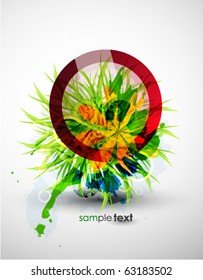 Red circle on grass composition. Vector banner