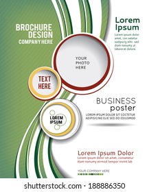 Red circle on green wave background - flyer design or brochure