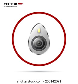 The red circle on a white background with shadow. icon smartphone camera and flash, vector illustration, EPS 10