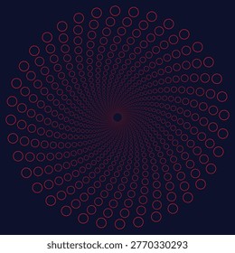 Red circle outlines arranged in a spiral pattern on a dark blue background. Scalable vector forma...