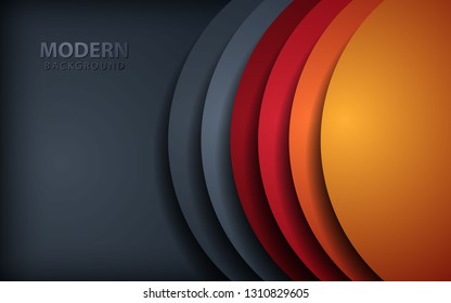 Red circle overlap layers background on dark gray design modern overlap dimension vector.