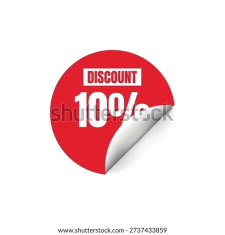 Red Circle Peeling Sticker with 10 Percent Discount Offer Isolated on White Background