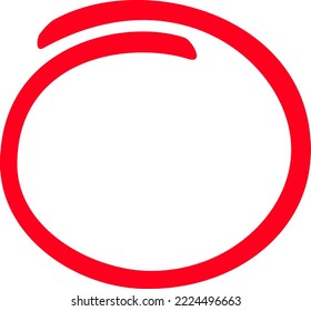 Red circle, pen draw. Highlight hand drawing circle isolated on background. Handwritten red circle. For marking text, numbers, marker pen, pencil, logo and text check, vector illustration