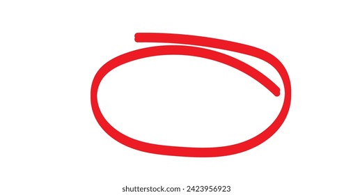 Red circle, pen draw. Highlight hand drawing circle isolated on background. Handwritten red circle. For marking text, numbers, marker pen, pencil, logo and text check, vector illustration