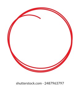 Red circle pen draw. Highlight hand drawing red circle isolated on white background. Handwritten red circle. For marking text, numbers, marker pen, pencil, logo and text check, vector. EPS 10.