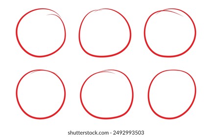 Red circle pen draw. Highlight hand drawn circle isolated on white background. Handwritten red circle. For marker pen, pencil, logo and text check. Red circle. Eps 10.